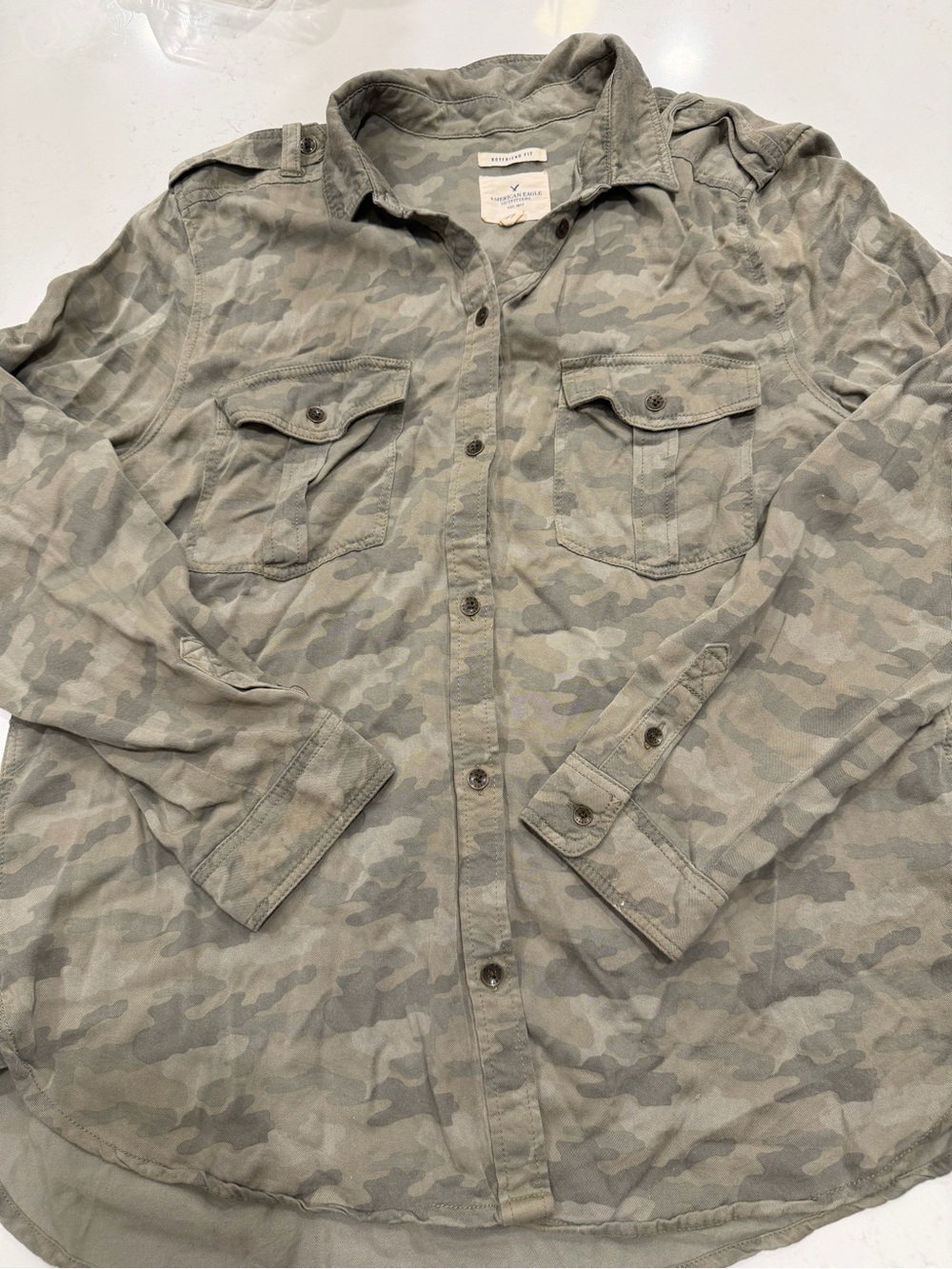 AE Camouflage Button-Up Shirt Jacket - Gray
